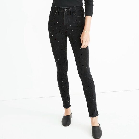 Madewell Vintage Washed Black High Rise Metallic Rainbow Dotted Skinny Jeans - Picture 2 of 13